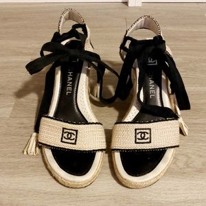 Authentic Chanel espadrille wedges size 37